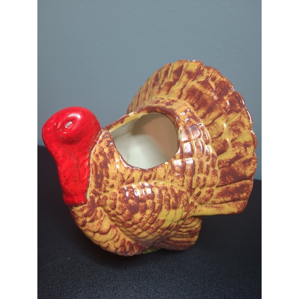 Vintage Ceramic Turkey Planter Vase Flower Centerpiece Thanksgiving